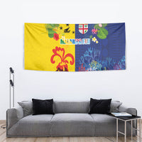 Malampa Fiji Day Tapestry Volcano and Coral Reef with Culture Patterns Split Style LT03 - Polynesian Pride