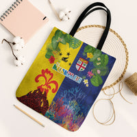 Malampa Fiji Day Tote Bag Volcano and Coral Reef with Culture Patterns Split Style LT03 Black Strap One Size Multicolor - Polynesian Pride