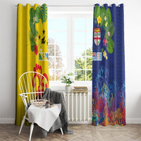 Malampa Fiji Day Window Curtain Volcano and Coral Reef with Culture Patterns Split Style LT03 - Polynesian Pride
