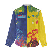Malampa Fiji Day Women Casual Shirt Volcano and Coral Reef with Culture Patterns Split Style LT03 - Polynesian Pride