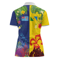 Malampa Fiji Day Women Polo Shirt Volcano and Coral Reef with Culture Patterns Split Style LT03 - Polynesian Pride