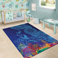 Fijian Tribal Manta Ray Area Rug Masi Motif with Coral Reef Ocean Vibe LT03 - Polynesian Pride