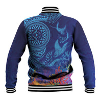 Fijian Tribal Manta Ray Baseball Jacket Masi Motif with Coral Reef Ocean Vibe LT03 - Polynesian Pride