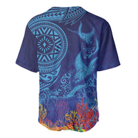 Fijian Tribal Manta Ray Baseball Jersey Masi Motif with Coral Reef Ocean Vibe LT03 - Polynesian Pride