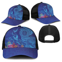 Fijian Tribal Manta Ray Baseball Net Cap Masi Motif with Coral Reef Ocean Vibe LT03 - Polynesian Pride