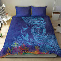 Fijian Tribal Manta Ray Bedding Set Masi Motif with Coral Reef Ocean Vibe LT03 - Polynesian Pride