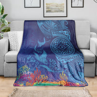 Fijian Tribal Manta Ray Blanket Masi Motif with Coral Reef Ocean Vibe LT03 - Polynesian Pride
