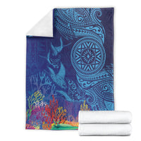 Fijian Tribal Manta Ray Blanket Masi Motif with Coral Reef Ocean Vibe LT03 - Polynesian Pride