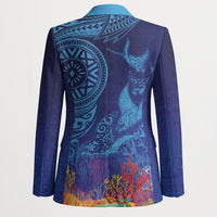 Fijian Tribal Manta Ray Blazer Masi Motif with Coral Reef Ocean Vibe LT03 - Polynesian Pride