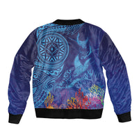 Fijian Tribal Manta Ray Bomber Jacket Masi Motif with Coral Reef Ocean Vibe LT03 - Polynesian Pride