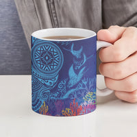 Fijian Tribal Manta Ray Ceramic Mug Masi Motif with Coral Reef Ocean Vibe LT03 - Polynesian Pride