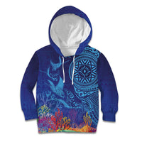 Fijian Tribal Manta Ray Kid Hoodie Masi Motif with Coral Reef Ocean Vibe LT03 Hoodie Blue - Polynesian Pride