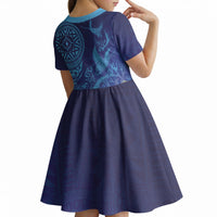 Fijian Tribal Manta Ray Kid Short Sleeve Dress Masi Motif with Coral Reef Ocean Vibe LT03 - Polynesian Pride