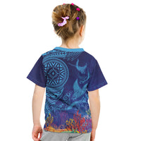Fijian Tribal Manta Ray Kid T Shirt Masi Motif with Coral Reef Ocean Vibe LT03 - Polynesian Pride