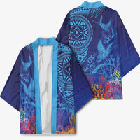 Fijian Tribal Manta Ray Kimono Masi Motif with Coral Reef Ocean Vibe LT03 - Polynesian Pride