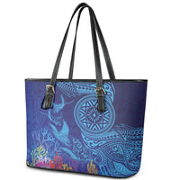 Fijian Tribal Manta Ray Leather Tote Bag Masi Motif with Coral Reef Ocean Vibe LT03 - Polynesian Pride