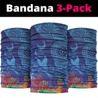 Fijian Tribal Manta Ray Neck Gaiter Masi Motif with Coral Reef Ocean Vibe LT03 package One Size: 25*50cm Blue - Polynesian Pride