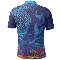 Fijian Tribal Manta Ray Polo Shirt Masi Motif with Coral Reef Ocean Vibe LT03 - Polynesian Pride