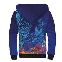 Fijian Tribal Manta Ray Sherpa Hoodie Masi Motif with Coral Reef Ocean Vibe LT03 - Polynesian Pride
