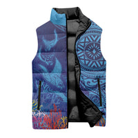 Fijian Tribal Manta Ray Sleeveless Puffer Jacket Masi Motif with Coral Reef Ocean Vibe LT03 - Polynesian Pride