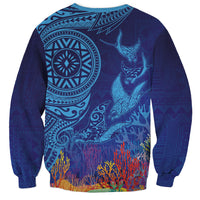 Fijian Tribal Manta Ray Sweatshirt Masi Motif with Coral Reef Ocean Vibe LT03 - Polynesian Pride