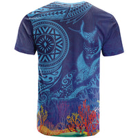 Fijian Tribal Manta Ray T Shirt Masi Motif with Coral Reef Ocean Vibe LT03 - Polynesian Pride