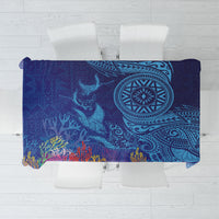 Fijian Tribal Manta Ray Tablecloth Masi Motif with Coral Reef Ocean Vibe LT03 Blue - Polynesian Pride