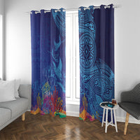 Fijian Tribal Manta Ray Window Curtain Masi Motif with Coral Reef Ocean Vibe LT03 With Grommets Blue - Polynesian Pride