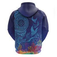 Fijian Tribal Manta Ray Zip Hoodie Masi Motif with Coral Reef Ocean Vibe LT03 - Polynesian Pride