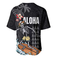 Hawaiian Halloween Skeleton Surfing Baseball Jersey Polynesian Tribal Tattoo and Hawaiian Pattern