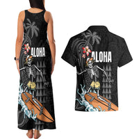 Hawaiian Halloween Skeleton Surfing Couples Matching Tank Maxi Dress and Hawaiian Shirt Polynesian Tribal Tattoo and Hawaiian Pattern LT03 - Polynesian Pride
