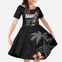 Hawaiian Halloween Skeleton Surfing Family Matching Long Sleeve Bodycon Dress and Hawaiian Shirt Polynesian Tribal Tattoo and Hawaiian Pattern LT03 Daughter's Dress Black - Polynesian Pride