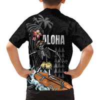 Hawaiian Halloween Skeleton Surfing Family Matching Off The Shoulder Long Sleeve Dress and Hawaiian Shirt Polynesian Tribal Tattoo and Hawaiian Pattern LT03 - Polynesian Pride