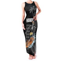 Hawaiian Halloween Skeleton Surfing Family Matching Tank Maxi Dress and Hawaiian Shirt Polynesian Tribal Tattoo and Hawaiian Pattern LT03 Mom's Dress Black - Polynesian Pride