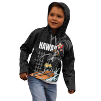 Hawaiian Halloween Skeleton Surfing Kid Hoodie Polynesian Tribal Tattoo and Hawaiian Pattern