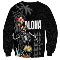 Hawaiian Halloween Skeleton Surfing Sweatshirt Polynesian Tribal Tattoo and Hawaiian Pattern