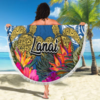 Hawaii Lanai Island Beach Blanket Hibiscus Turle and Map with Polynesian Spiral LT03 - Wonder Print Shop