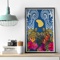 Hawaii Lanai Island Canvas Wall Art Hibiscus Turle and Map with Polynesian Spiral LT03 - Polynesian Pride