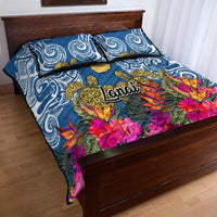 Hawaii Lanai Island Quilt Bed Set Hibiscus Turle and Map with Polynesian Spiral LT03 - Polynesian Pride