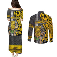 Hawaii Lanai Island Couples Matching Puletasi Dress and Long Sleeve Button Shirts Hawaiian Warrior and Kakau Symbols Abstract Tattoo LT03 - Polynesian Pride