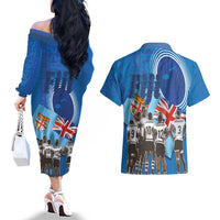 Fiji Rugby Sevens Couples Matching Off The Shoulder Long Sleeve Dress and Hawaiian Shirt Commemorate Gold Medal - Rio de Janeiro 2016 LT03 - Polynesian Pride