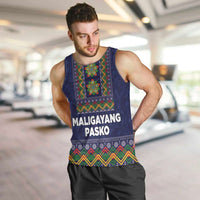 Philippines Merry Christmas Men Tank Top Maligayang Pasko with Parol and Xmas Pattern Barong Style
