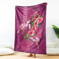 Hawaiian Turtle Love Couple Blanket - Sweet Hibiscus and Kakau Pattern Rose Color