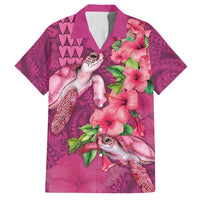 Hawaiian Turtle Love Couple Family Matching Tank Maxi Dress and Hawaiian Shirt - Sweet Hibiscus and Kakau Pattern Rose Color