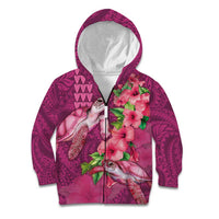 Hawaiian Turtle Love Couple Kid Hoodie - Sweet Hibiscus and Kakau Pattern Rose Color