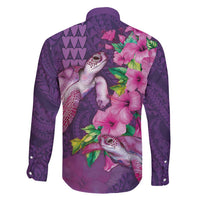 Hawaiian Turtle Love Couple Family Matching Tank Maxi Dress and Hawaiian Shirt - Sweet Hibiscus and Kakau Pattern Deep Purple Color