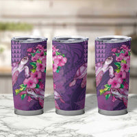 Hawaiian Turtle Love Couple Tumbler Cup Sweet Hibiscus and Kakau Pattern Deep Purple Color