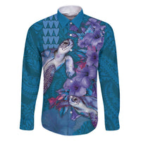 Hawaiian Turtle Love Couple Family Matching Puletasi and Hawaiian Shirt - Sweet Hibiscus and Kakau Pattern Sapphire Color