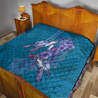 Hawaiian Turtle Love Couple Quilt - Sweet Hibiscus and Kakau Pattern Sapphire Color
