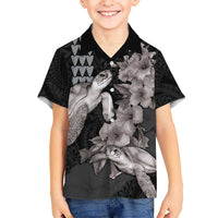 Hawaiian Turtle Love Couple Hawaiian Shirt - Sweet Hibiscus and Kakau Pattern Grayscale Color